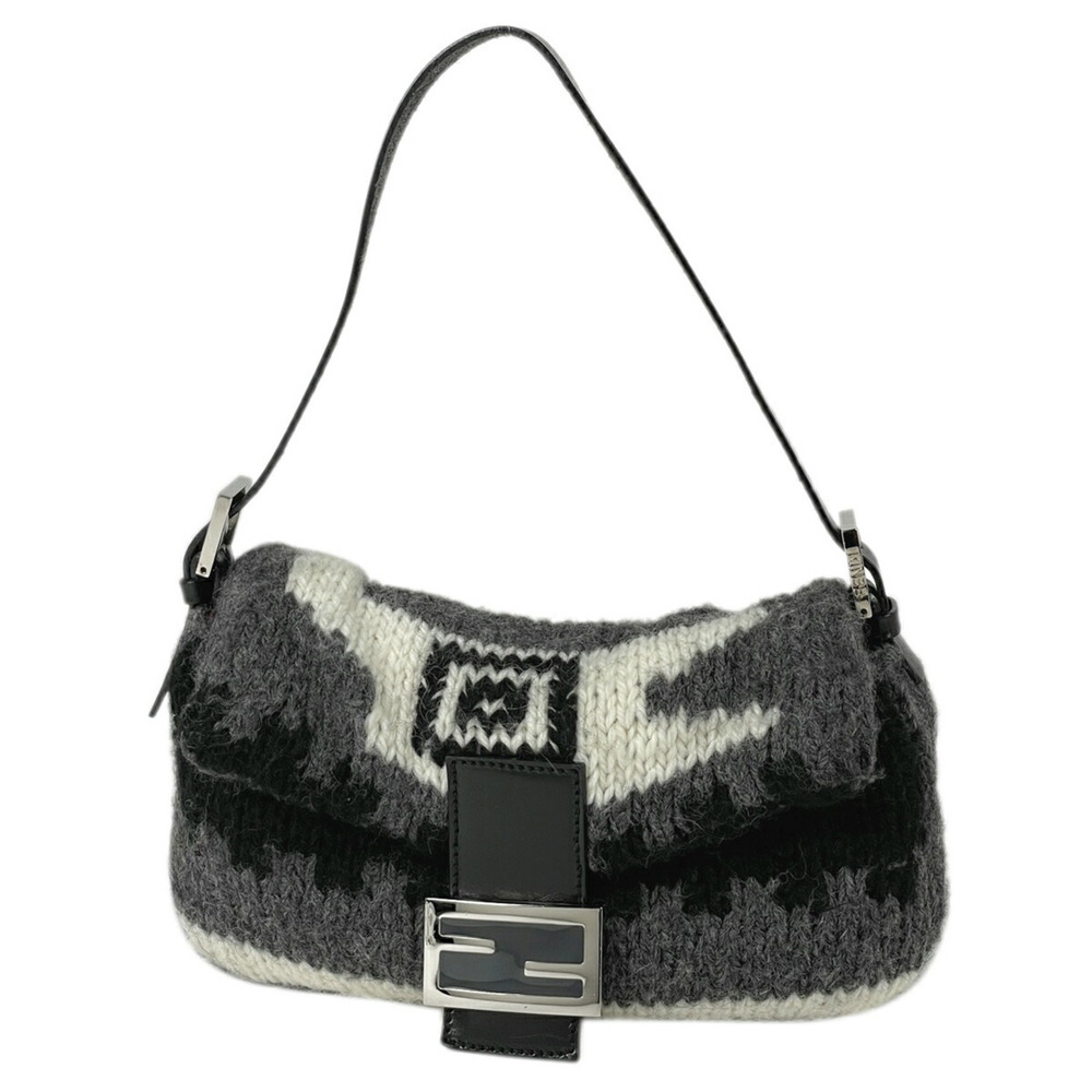 Fendi Mamma Bucket Knit Shoulder Bag Wool Black Gray White